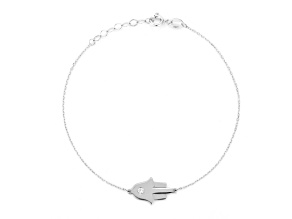 Bellissima Gold Rhodium Over 14K White Gold Diamond Hamsa Bracelet