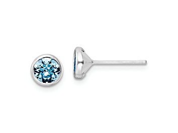 Picture of Rhodium Over Sterling Silver Polished Blue Crystal Bezel Stud Earrings