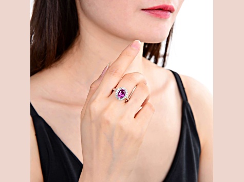 Lab Created Purple Sapphire with White Topaz Accents Sterling Silver Halo Ring, 3.21ctw