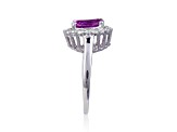 Lab Created Purple Sapphire with White Topaz Accents Sterling Silver Halo Ring, 3.21ctw
