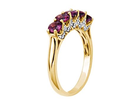 Grape Color Garnet and White Diamond 10k Yellow Gold Ring 1.54ctw