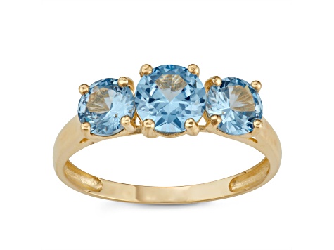 Blue Lab Created Spinel 10k Yellow Gold 3-Stone Ring 1.85ctw
