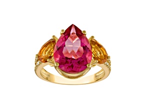 Pink Sapphire, Citrine, and Diamond 14K Yellow Gold Plated Sterling Silver Ring 7.41ctw