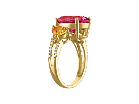 Pink Topaz, Citrine, and Diamond 14K Yellow Gold Plated Sterling Silver Ring 7.41ctw