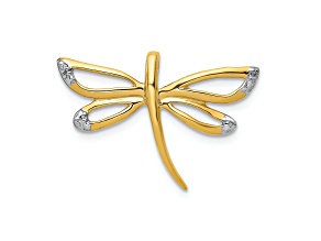 10k Yellow Gold and Rhodium Over 10k Yellow Gold Diamond Dragonfly Chain Slide Pendant