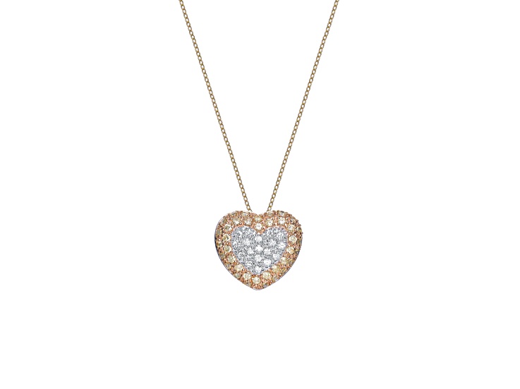 Clear Cubic Zirconia, 14k Yellow Gold Plated over Sterling Silver Heart Design Pendant Necklace