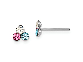 Rhodium Over Sterling Silver Multicolor Crystal Post Earrings