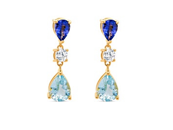 Picture of 1.43ctw Pear Tanzanite and Aquamarine Rhodium Over Sterling Silver Earrings