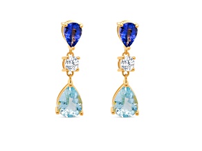 1.43ctw Pear Tanzanite and Aquamarine Rhodium Over Sterling Silver Earrings