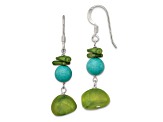 Sterling Silver Jadeite, Green Coral, Blue Dyed Howlite Dangle Earrings