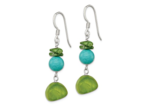 Blue Dyed Jadeite Multistone Drop Earrings Rhodium on Sterling Silver Blue Dyed Jadeite Multistone Drop Earrings Rhodium on Sterling Silver