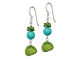 Sterling Silver Jadeite, Green Coral, Blue Dyed Howlite Dangle Earrings