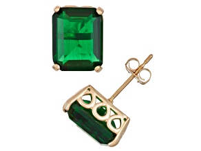Green Emerald Simulant 10k Yellow Gold Stud Earrings 9.00ctw