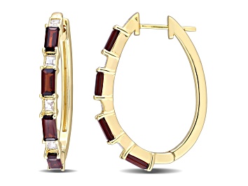 Picture of 3.0ctw Baguette Garnet & White Topaz Hoop Earring in 10K Yellow Gold Over Sterling Silver