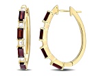 3.0ctw Baguette Garnet & White Topaz Hoop Earring in 10K Yellow Gold Over Sterling Silver
