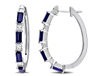 3.63ctw Created Blue and White Sapphire Oval Hoop Earrings in Sterling Silver