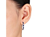 3.63ctw Created Blue and White Sapphire Oval Hoop Earrings in Sterling Silver