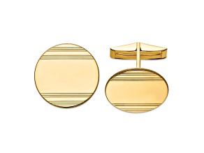 14K Yellow Gold Men's Circular with  Line Design Cuff Links