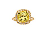 Lab Created Yellow Sapphire with White Topaz Accents 18K Yellow Gold Over Sterling Silver Halo Ring