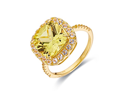 Lab Created Yellow Sapphire with White Topaz Accents 18K Yellow Gold Over Sterling Silver Halo Ring