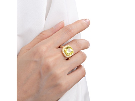 Lab Created Yellow Sapphire with White Topaz Accents 18K Yellow Gold Over Sterling Silver Halo Ring