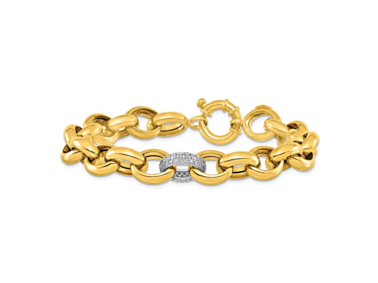 18K Yellow Gold with White Rhodium Diamond Cable 8-inch Bracelet 0.70ctw