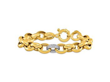 Picture of 18K Yellow Gold with White Rhodium Diamond Cable 8-inch Bracelet 0.70ctw