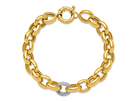 18K Yellow Gold with White Rhodium Diamond Cable 8-inch Bracelet 0.70ctw