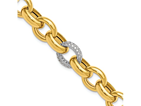 18K Yellow Gold with White Rhodium Diamond Cable 8-inch Bracelet 0.70ctw