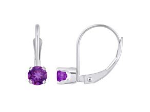 4mm Round Amethyst Rhodium Over 14k White Gold Drop Earrings