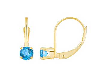Picture of 4mm Round Blue Topaz 14k Yellow Gold Drop Earrings