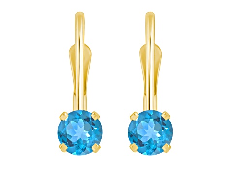 4mm Round Blue Topaz 14k Yellow Gold Drop Earrings