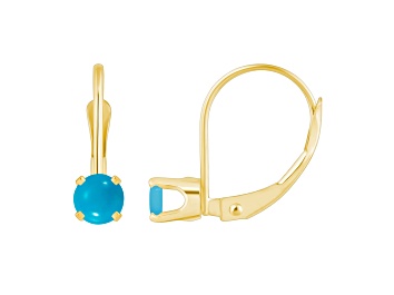 Picture of 4mm Round Turquoise 14k Yellow Gold Drop Earrings