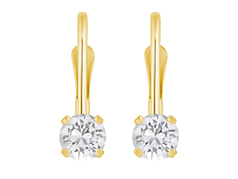 4mm Round White Topaz 14k Yellow Gold Drop Earrings