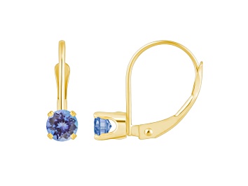 Picture of 4mm Round Tanzanite 14k Yellow Gold Drop Earrings