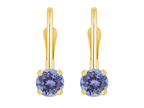 4mm Round Tanzanite 14k Yellow Gold Drop Earrings