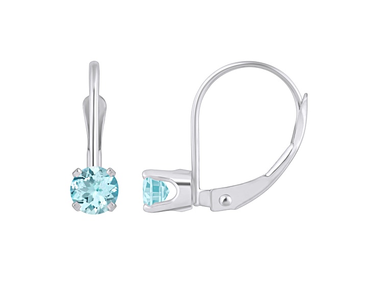 4mm Round Aquamarine Rhodium Over 14k White Gold Drop Earrings