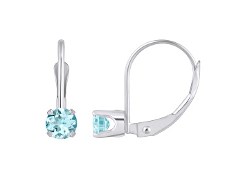 Picture of 4mm Round Aquamarine Rhodium Over 14k White Gold Drop Earrings
