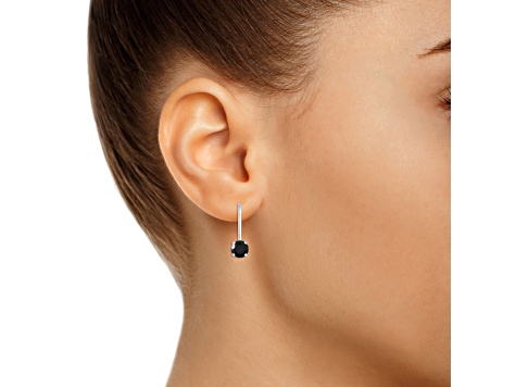 4mm Round Black Onyx Rhodium Over 14k White Gold Drop Earrings