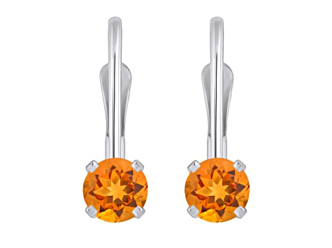 4mm Round Citrine Rhodium Over 14k White Gold Drop Earrings