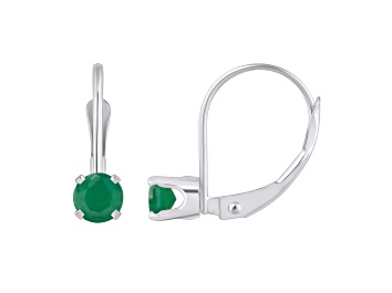 Picture of 4mm Round Emerald Rhodium Over 14k White Gold Drop Earrings