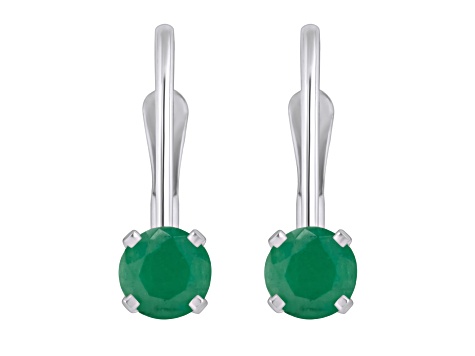 4mm Round Emerald Rhodium Over 14k White Gold Drop Earrings