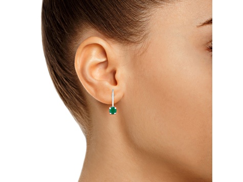 4mm Round Emerald Rhodium Over 14k White Gold Drop Earrings