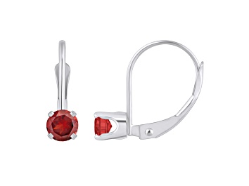 Picture of 4mm Round Garnet Rhodium Over 14k White Gold Drop Earrings