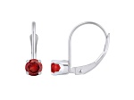 4mm Round Garnet Rhodium Over 14k White Gold Drop Earrings