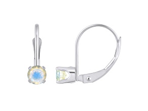 4mm Round Moonstone Rhodium Over 14k White Gold Drop Earrings