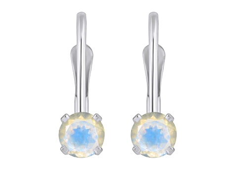 4mm Round Moonstone Rhodium Over 14k White Gold Drop Earrings