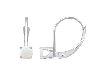 Picture of 4mm Round Opal Rhodium Over 14k White Gold Drop Earrings
