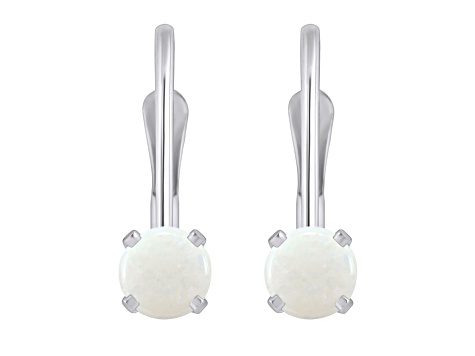 4mm Round Opal Rhodium Over 14k White Gold Drop Earrings