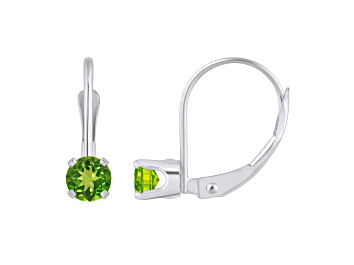 Picture of 4mm Round Peridot Rhodium Over 14k White Gold Drop Earrings
